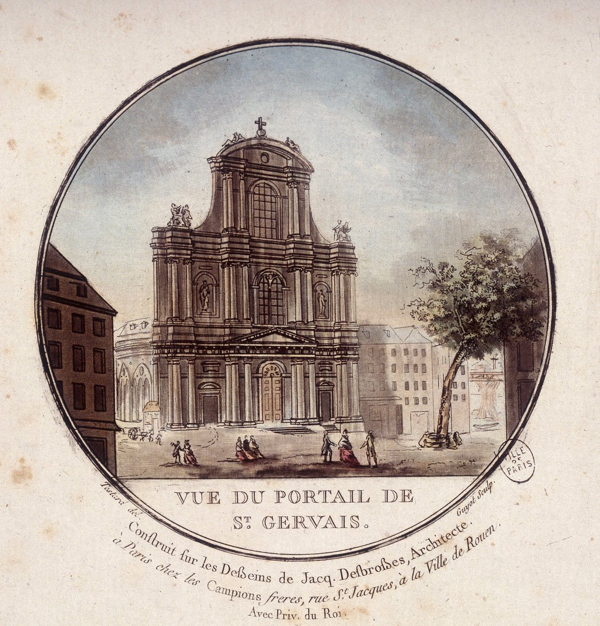 Saint Gervais 门户的视图，根据建筑师 Jacques Desbrosses 的图纸建造，巴黎。 中士在巴黎主要建筑的美丽景色中 作者 安托万·路易斯·弗朗索瓦·瑟金特·玛索