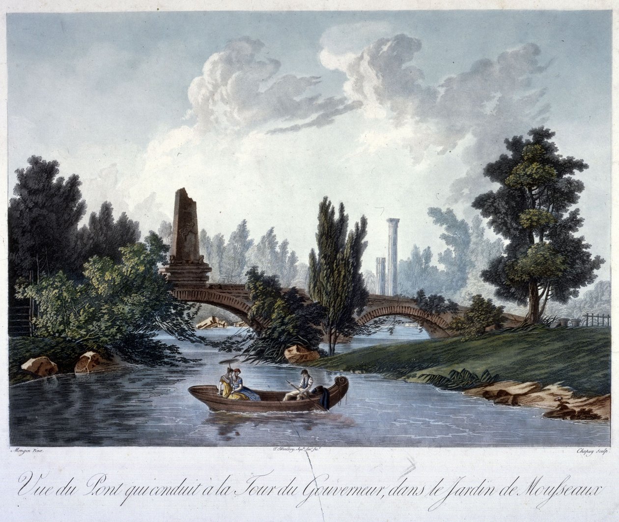 在Chapuy（aquatint）雕刻的Parc Monceau的Tour du Gouverneur大桥 作者 蒙金之后的安托万·皮埃尔（Antoine Pierre）