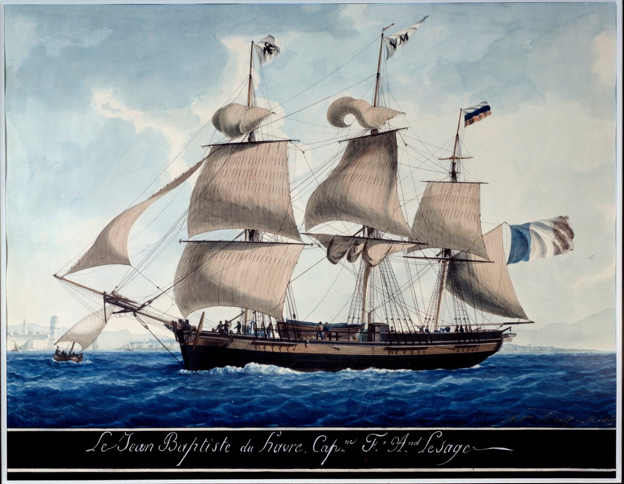 Le Jean - Baptiste du Havre，在马赛港的水彩画 by Antoine Roux (1765-1835) 1815 马赛，海洋博物馆 作者 安托万·鲁