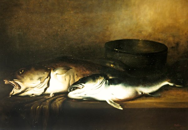 海鱼，约1870年（布面油画） 作者 安托万·沃隆