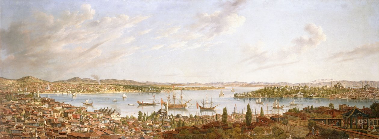 君士坦丁堡俯瞰博斯普鲁斯海峡的景色，1770年 作者 安托万·德·法夫雷