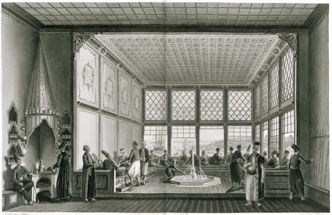 一个公共咖啡馆的内部在君士坦丁堡由Bosphorus，1819年 作者 安东·伊格纳兹·梅林