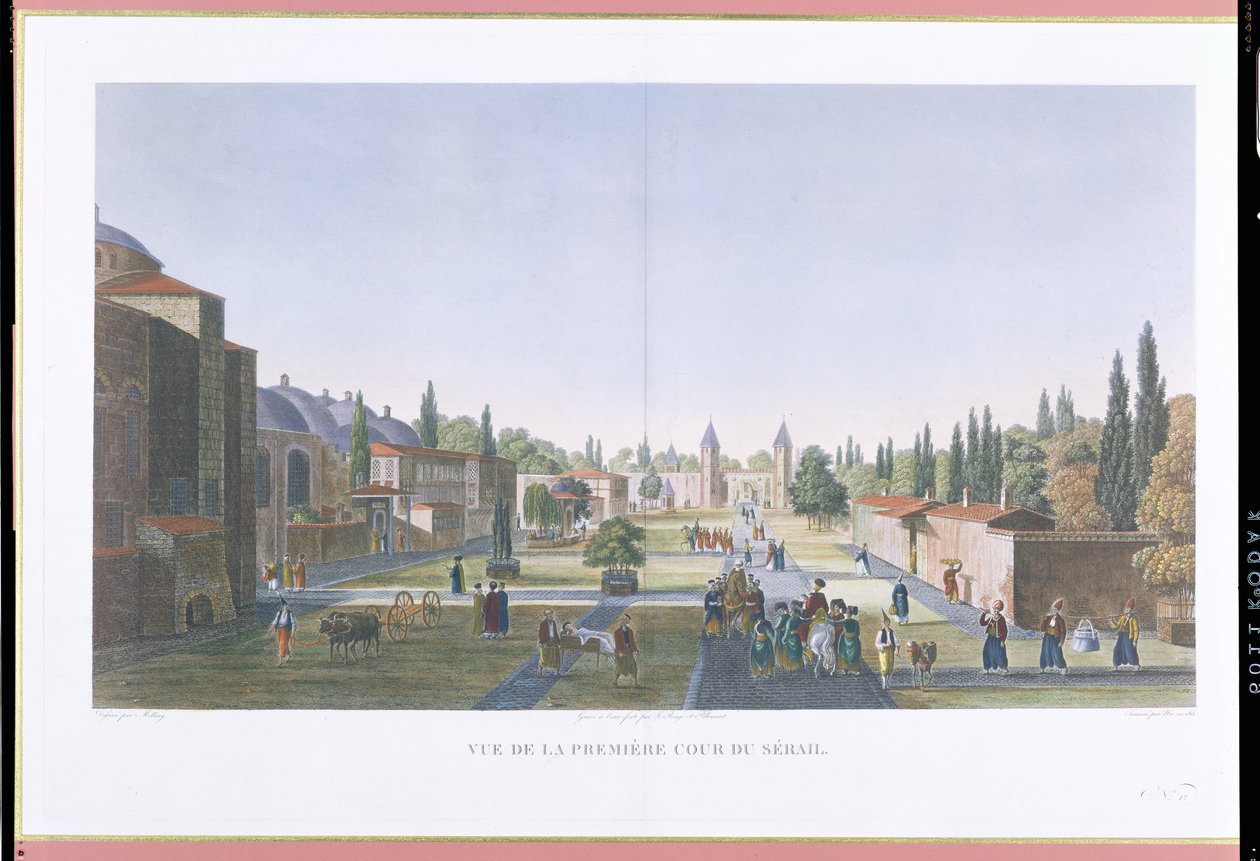 1815年由Jean Nicolas Le Rouge和Jean Baptiste Pillement雕刻的Seraglio外围庭院，君士坦丁堡，Topkapi宫殿（aquatint） 作者 安东·伊格纳兹·梅林