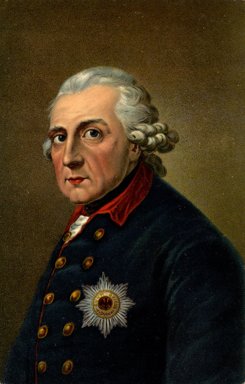 历史。 德国。 腓特烈二世大帝。 插图灵感来自安东·格拉夫 (Anton Graff)（1780 年）的肖像，德国，约 1900 年（明信片） 作者 安东（之后）格拉夫