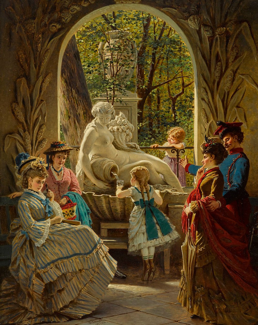 Pavillon du festival de Printemps a Schonbrunn, Vienne - Pavillon du festival de Printemps a Schonbrunn in Schoenbrunn - Anton Ebert (1845-1896).木板油画 尺寸：65x52 厘米 私人收藏 作者 安东·艾伯特