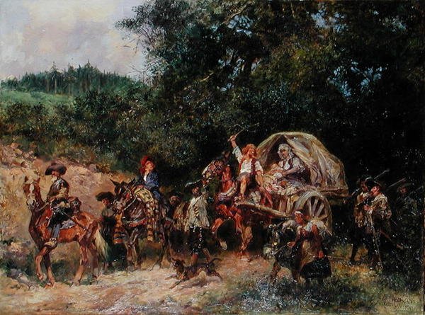 营地追随者，约1900年（布面油画） 作者 安东·霍夫曼