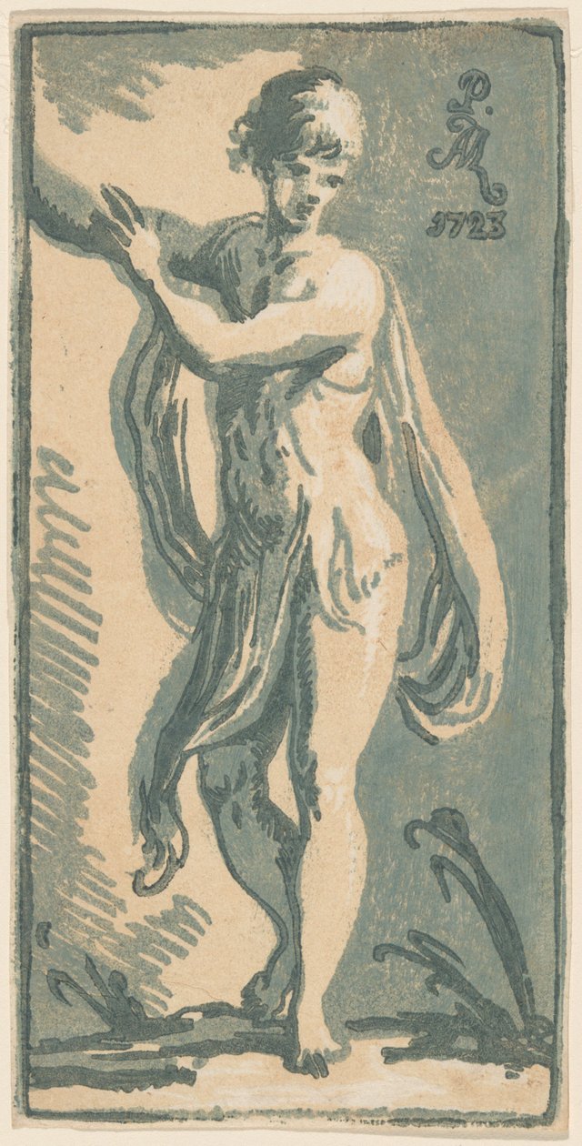 一个站立的青年向他的右边示意 作者 Anton Maria Zanetti I，在 Parmigianino 之后