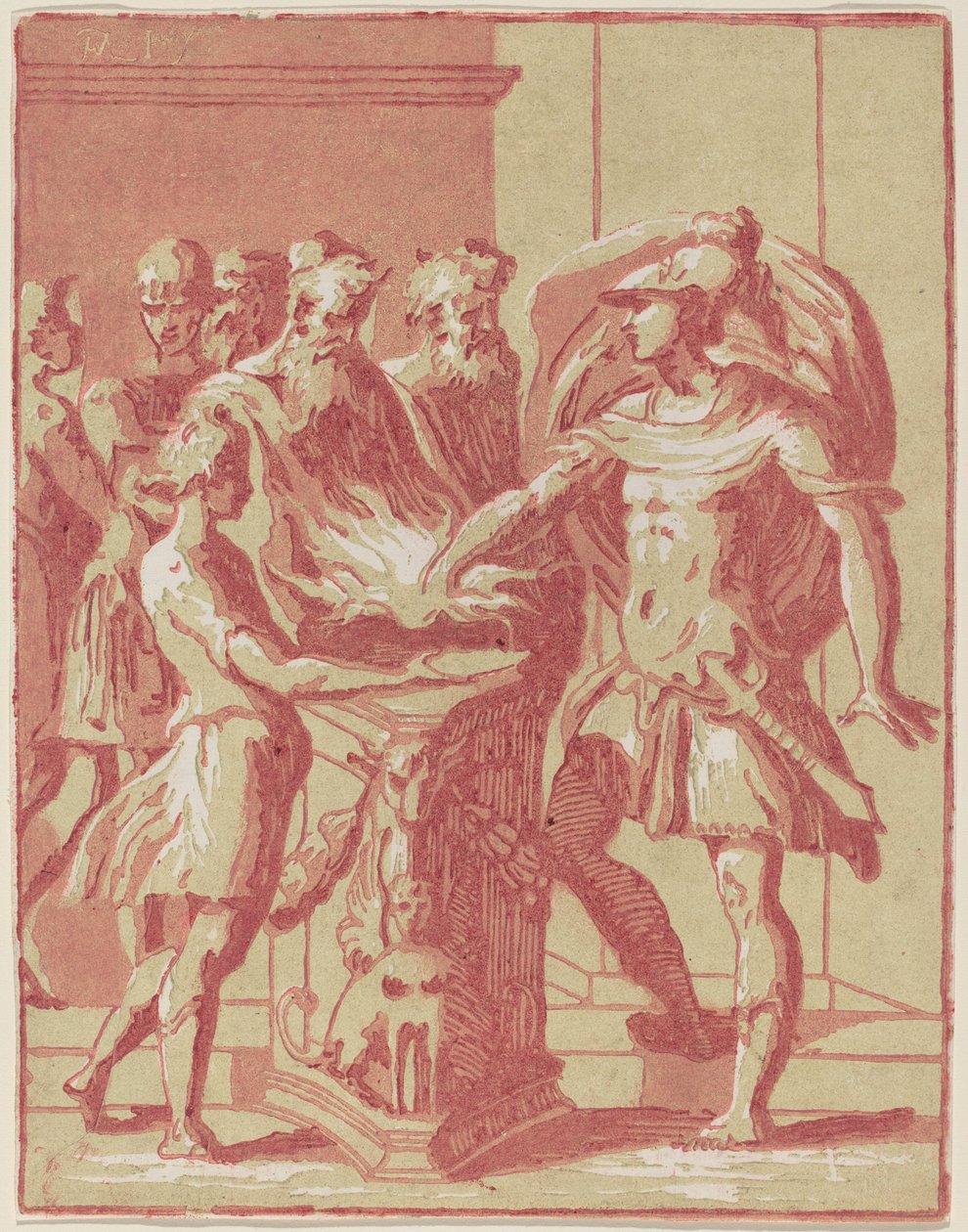穆希斯-斯卡沃拉将手伸进火中 作者 Anton Maria Zanetti I 在 Parmigianino 之后