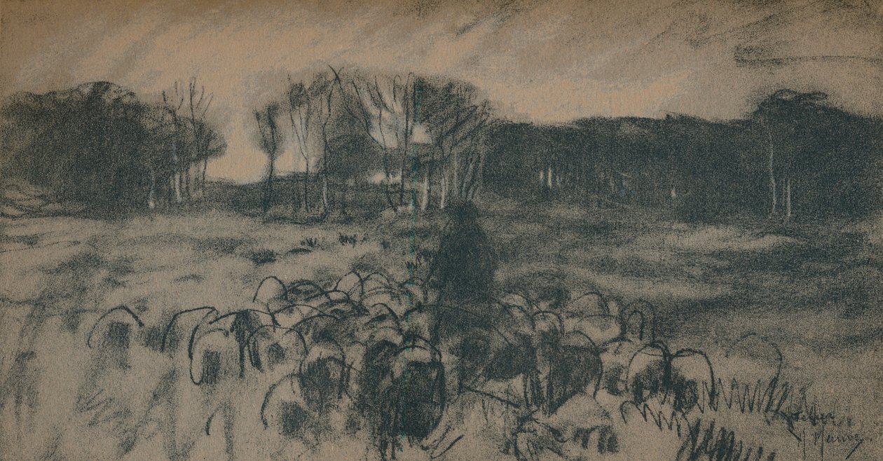 牧羊人及其羊群的素描，十九世纪 作者 安东·莫夫（Anton Mauve）