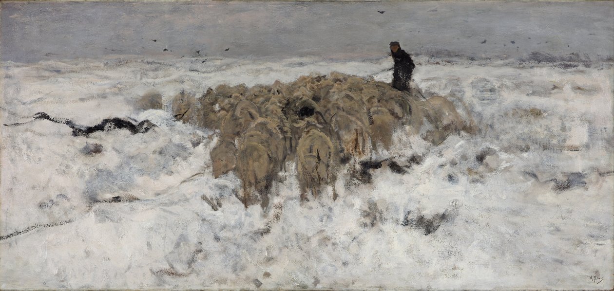 雪地里有牧羊人的羊群 作者 安东·莫夫（Anton Mauve）