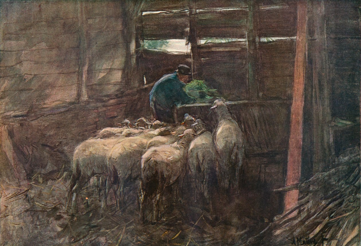 谷仓的内部，十九世纪 作者 安东·莫夫（Anton Mauve）