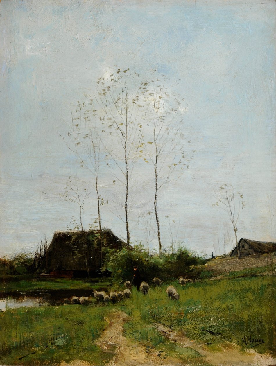 牧羊人与羊的风景（布面油画） 作者 安东·莫夫（Anton Mauve）