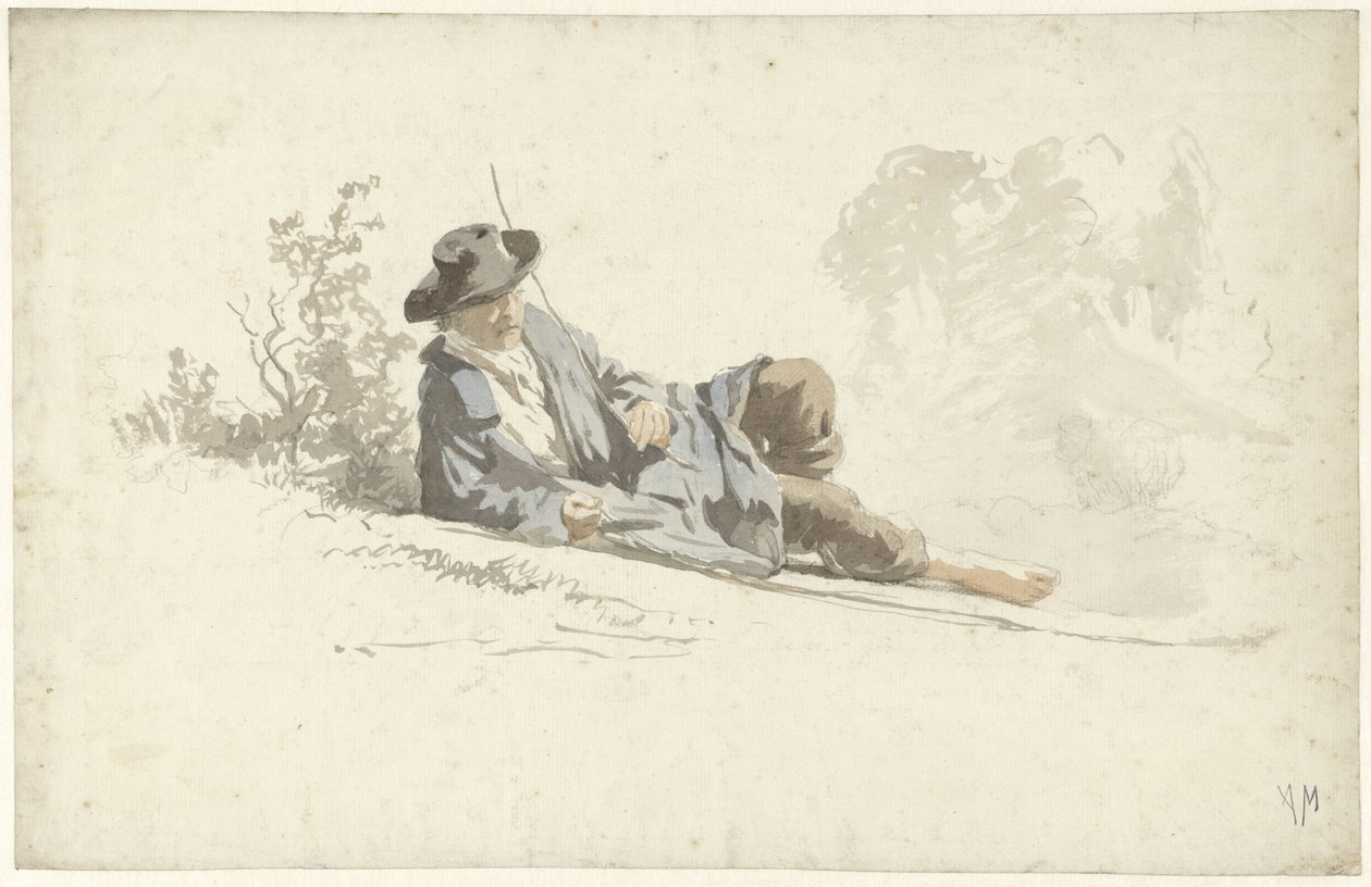 男人躺在地上休息 作者 安东·莫夫（Anton Mauve）
