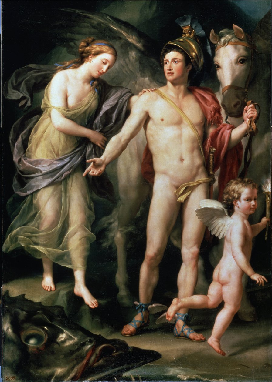 安多美德和佩西抱着他的Pegase坐骑 作者 安东·拉斐尔·蒙斯（Anton Raphael Mengs）