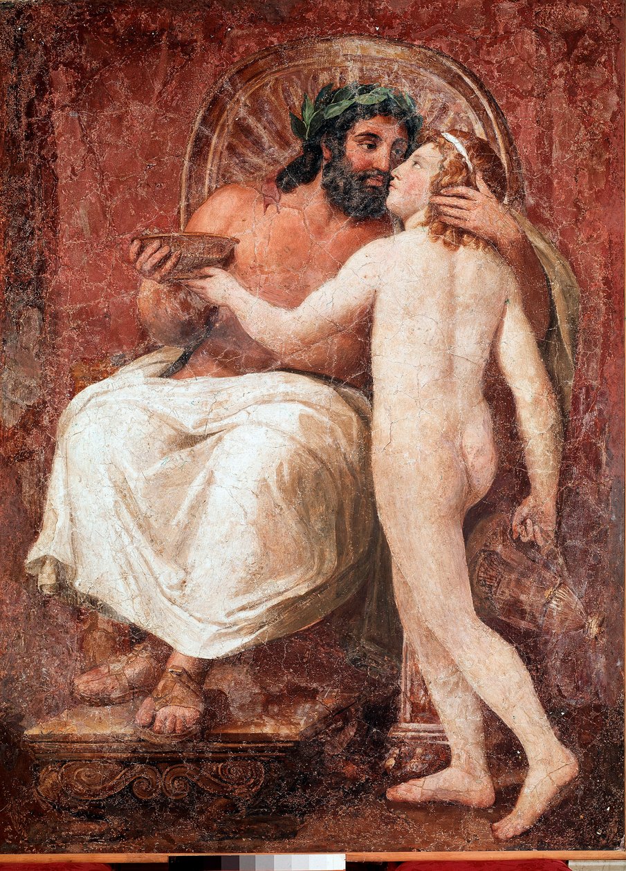 木星和木卫三宙斯亲吻他的爱人木卫三。 安东·拉斐尔·孟斯（Anton Raphael Mengs，1728-1779 年）18 世纪的画布上的壁画。 178,7x137 cm 罗马, Galleria Nazionale Corsini 作者 安东·拉斐尔·蒙斯（Anton Raphael Mengs）