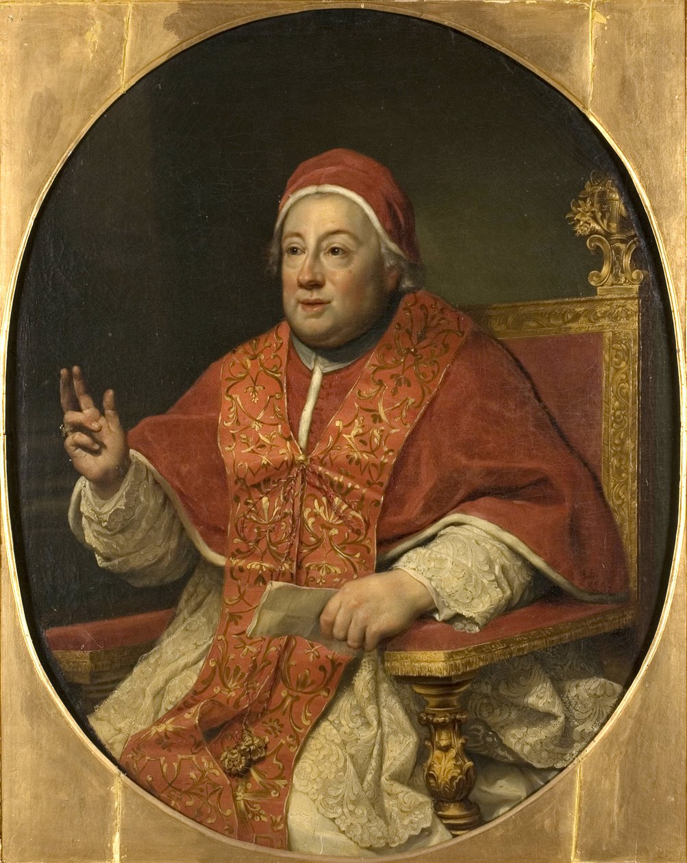 Le pape Clement XIII - 教皇克莱门特十三世（1693-1769）的肖像，由安东·拉斐尔（1728-1779 年）所著。 布面油画。 尺寸：114x95 厘米。 斯德哥尔摩国家博物馆 作者 安东·拉斐尔·蒙斯（Anton Raphael Mengs）