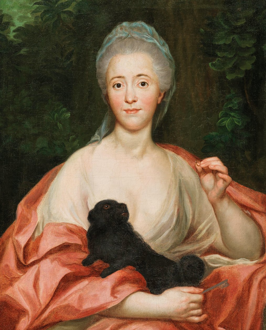 Mariana de Silva-Bazán y Sarmiento公爵夫人的肖像，1739-1784，与狗在一起，约1760年。 作者 安东·拉斐尔·蒙斯（Anton Raphael Mengs）