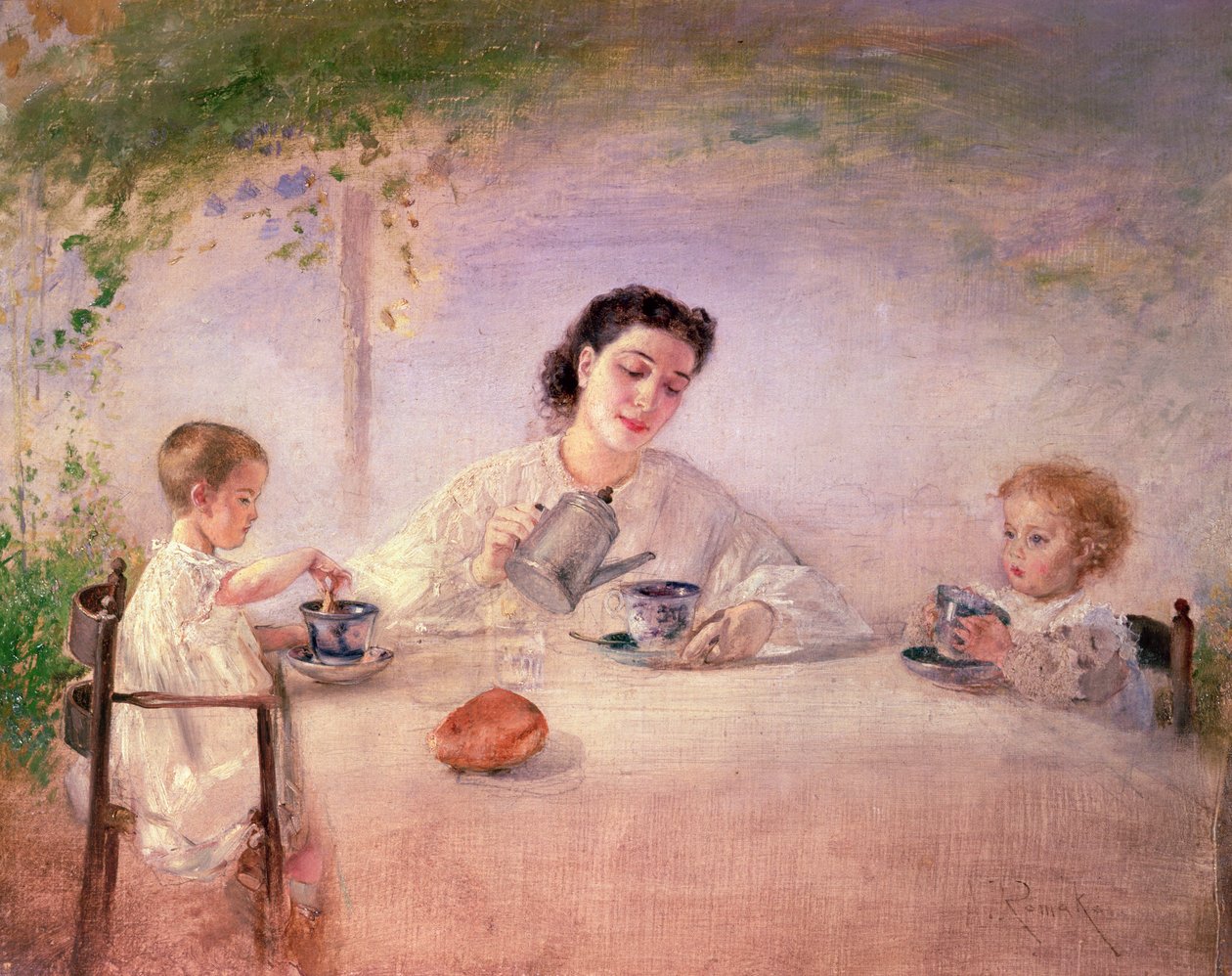 艺术家妻子索菲和他们的女儿马蒂尔达和阿黛尔，1873年 作者 安东·罗马科