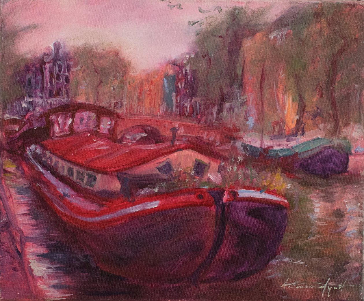 阿姆斯特丹驳船，约 2006 年（布面油画） 作者 安东尼娅·迈亚特