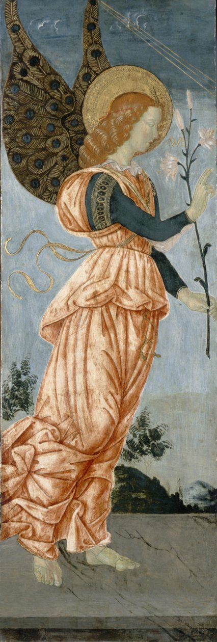 天使报喜，c.1500（杨木上的蛋彩画） 作者 罗马安东尼奥