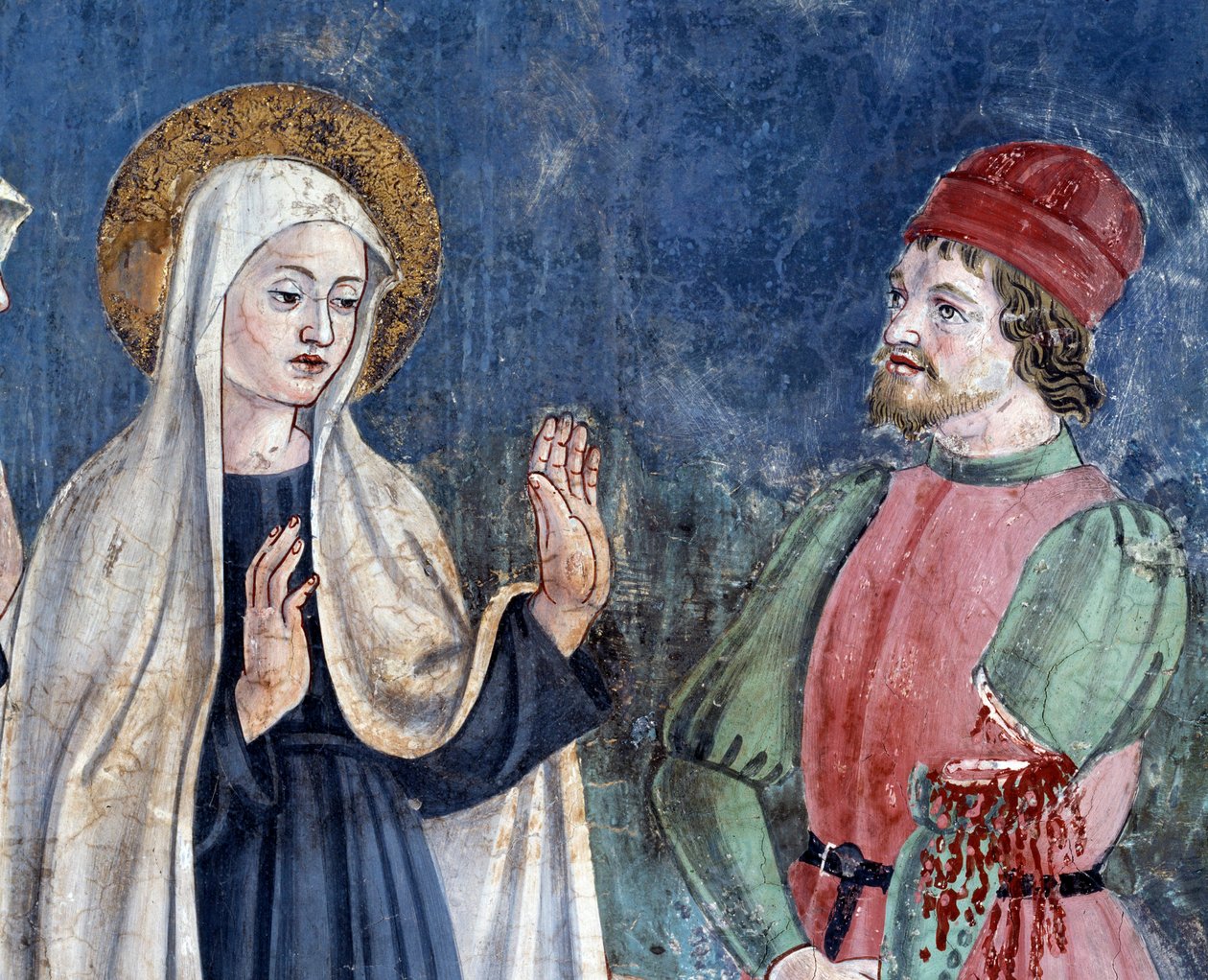 Life of St Francesca Romana: On her return of st John Lateran, the saint heals a man with a cutted arm, detail (Fresco 作者 罗马安东尼奥