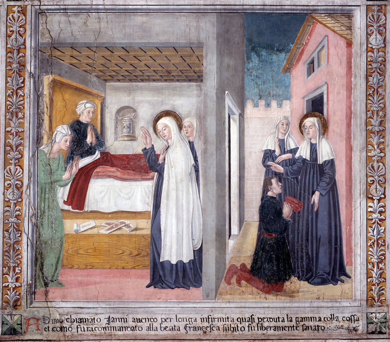 Life of St. Francesca Romana : The saint heals a man who lost his leg (Fresco 作者 罗马安东尼奥