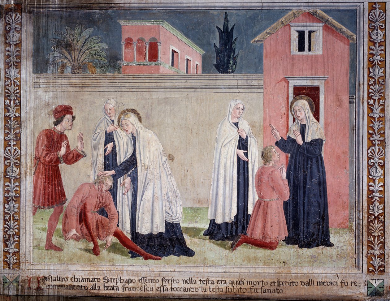 Life of St Francesca Romana: The saint heals a man wounded to the head (Fresco 作者 罗马安东尼奥