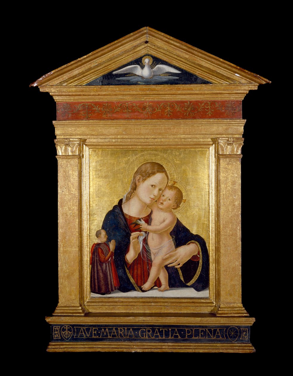 圣母子与捐赠者，c.1480（面板上的蛋彩画和金箔） 作者 罗马安东尼奥