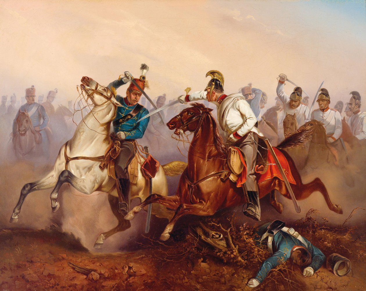 帝国奥地利骑兵和匈牙利Honvéd轻骑兵之间的战斗....Hungary in 1849, 1854。 作者 安东宁室