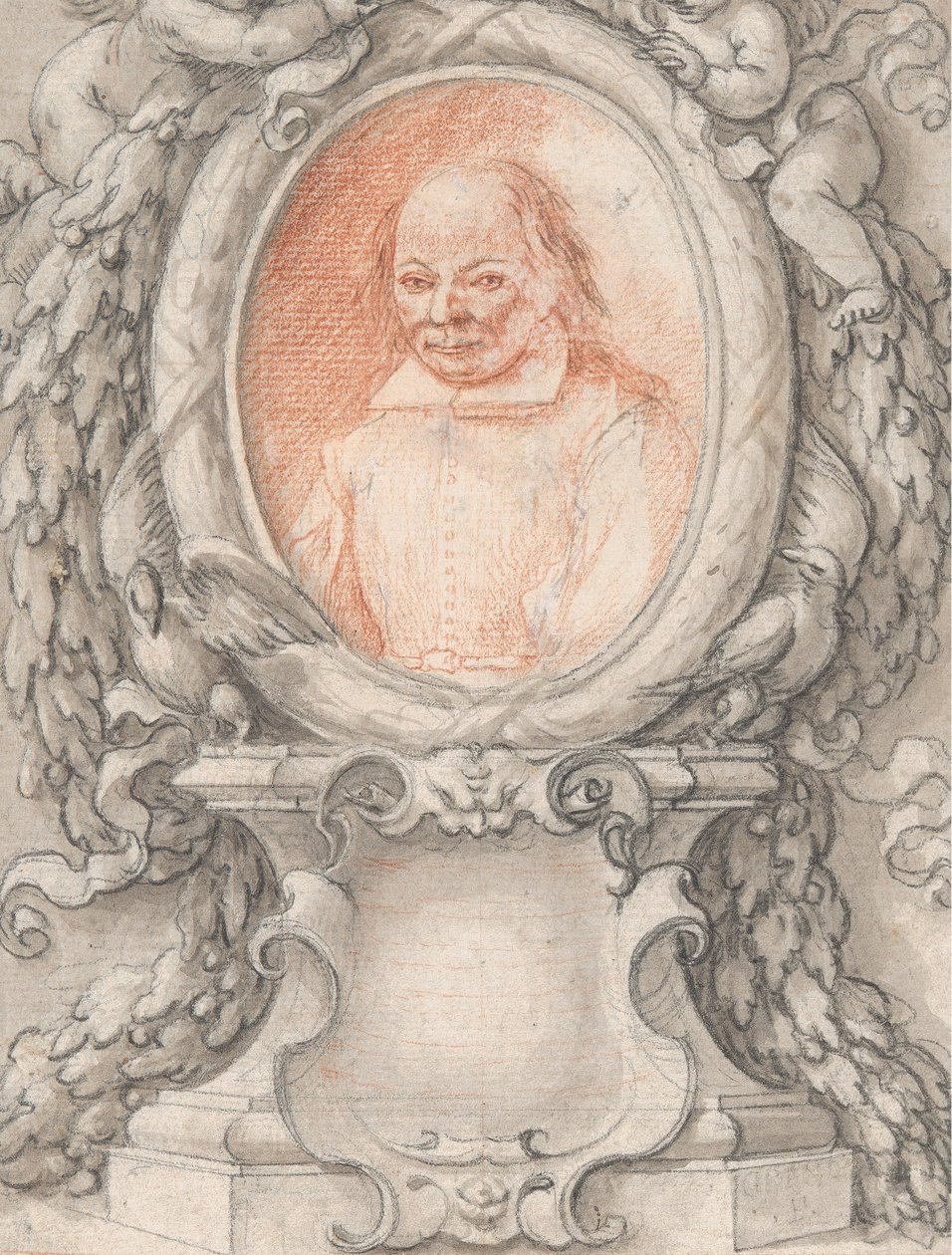 椭圆形的男子画像，装在一个精致的框架里，上面有刻字，约1724年。 作者 安东尼诺·格拉诺