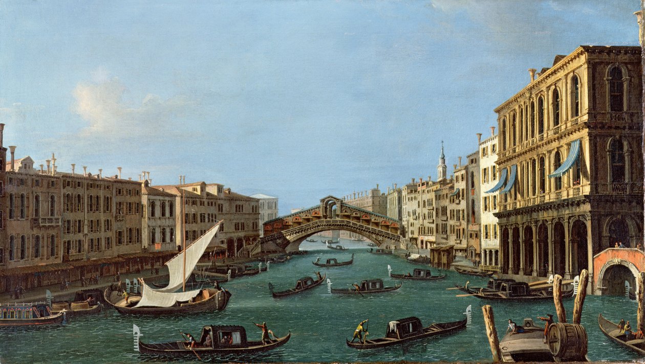 从南部观看大运河，右边是Palazzo Foscari，在里亚托桥外 作者 乔瓦尼·安东尼奥运河（Canaletto）