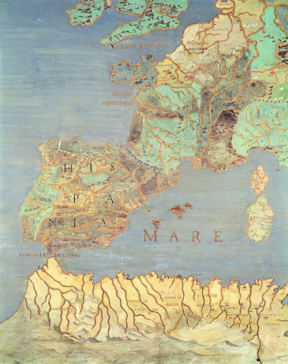 法国，西班牙和西北非地图，来自&39;Sala Del Mappamondo&39;（世界地图大厅） 作者 安东尼奥·乔瓦尼·德·瓦雷泽