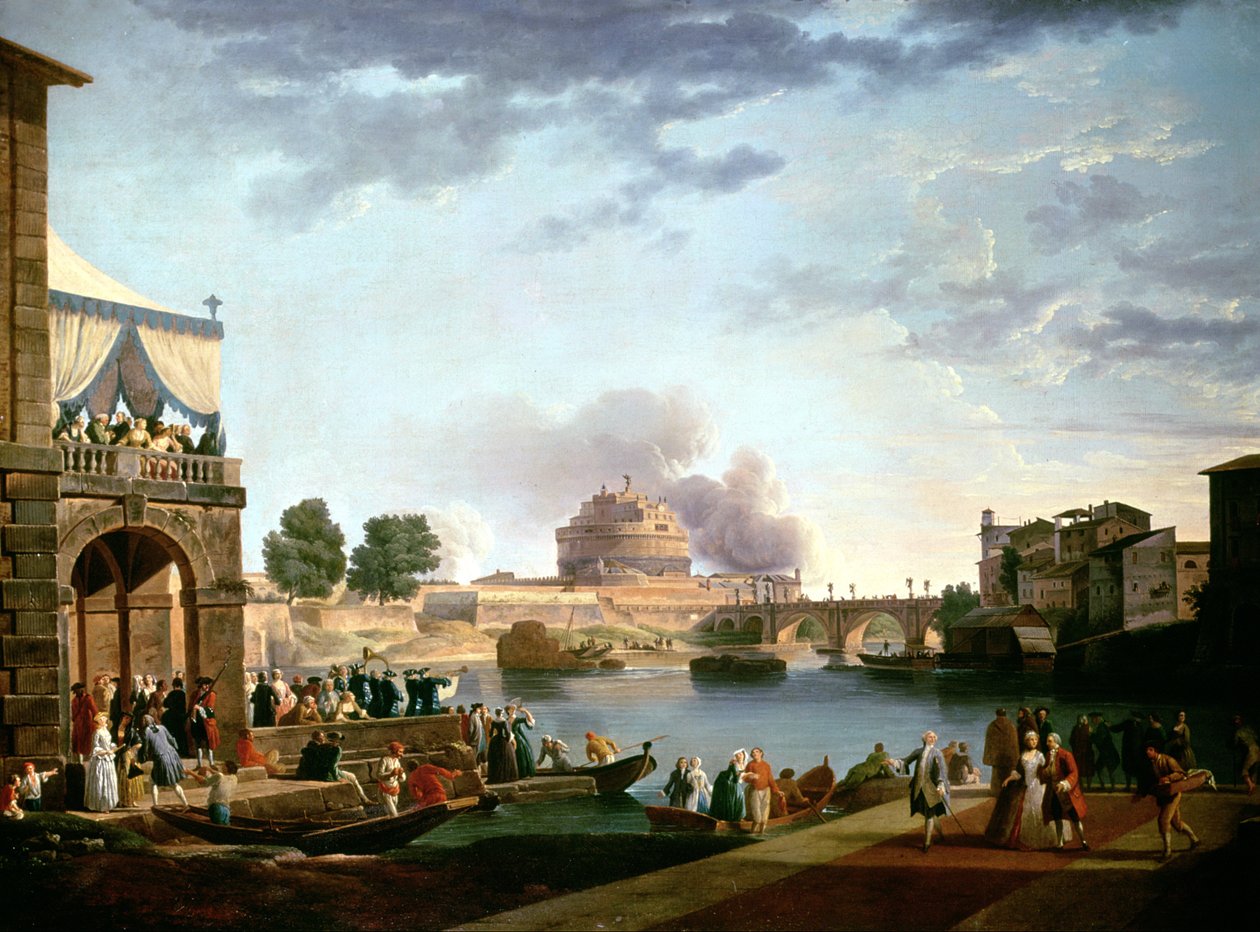教皇的选举与Castel St. Angelo，罗马在背景中 作者 安东尼奥·乔利