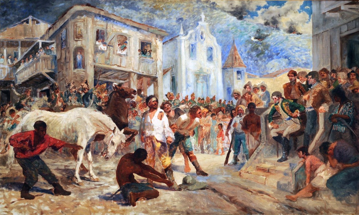Filipe do Santos的审判。它描绘了菲利普多斯桑托斯起义的最后一幕，发生在1720年，位于巴西米纳斯吉拉斯州的Vila Rica 作者 安东尼奥·帕雷拉斯