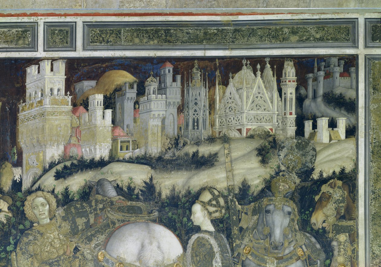 圣乔治和Trebizond的公主，城市的细节在背景中，c.1433-38 作者 安东尼奥·皮萨内洛