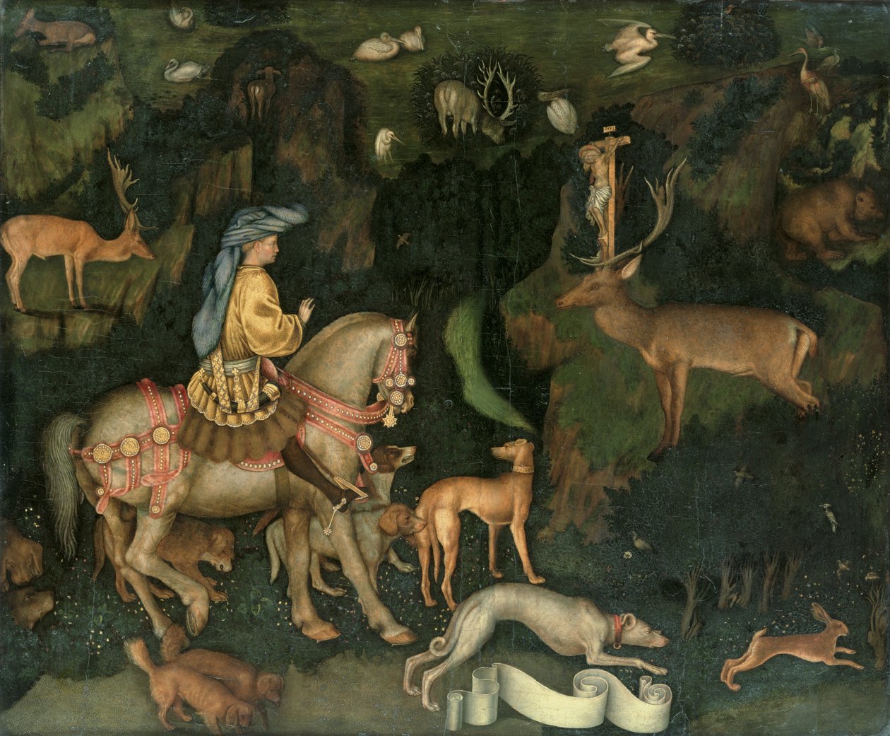 圣Eustachius的愿景，c.1438-42（木头蛋蛋） 作者 安东尼奥·皮萨内洛