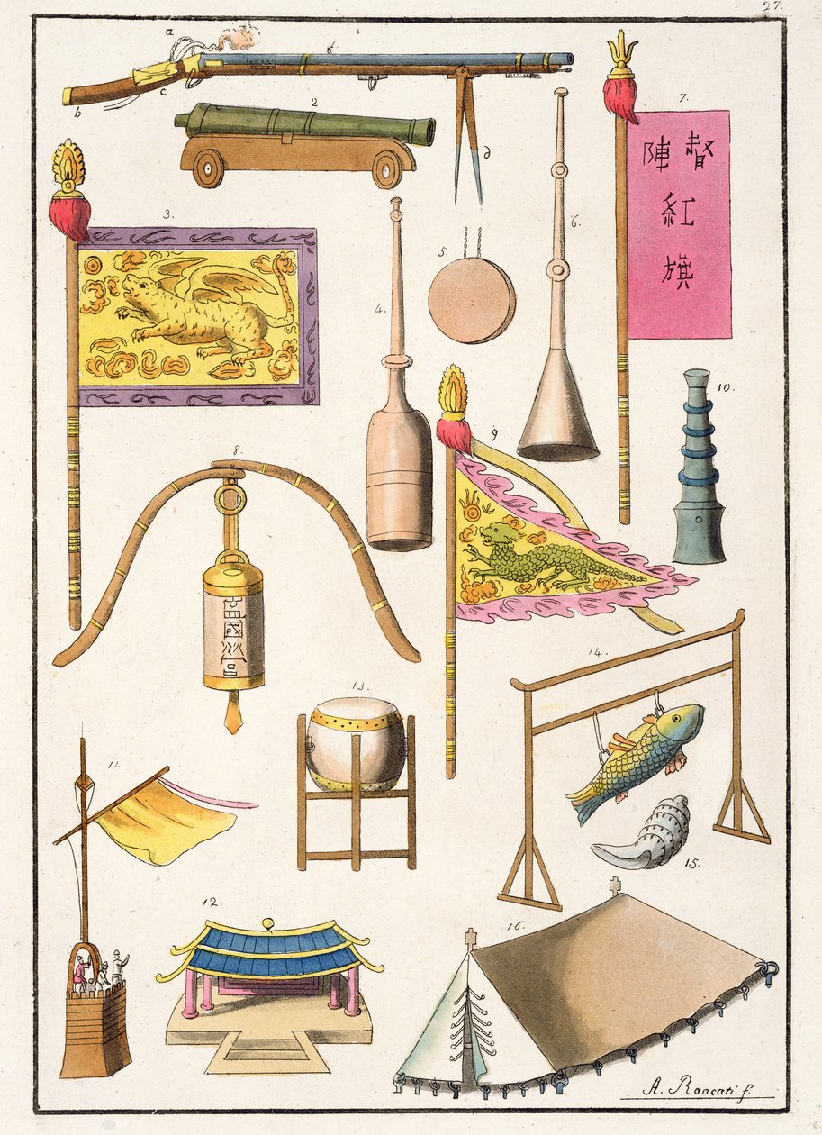 中国军事装备，来自Giulio Ferrario的&39;Le Costume Ancien et Moderne&39;的插图，出版于1820年代至30年代 作者 安东尼奥·兰卡蒂