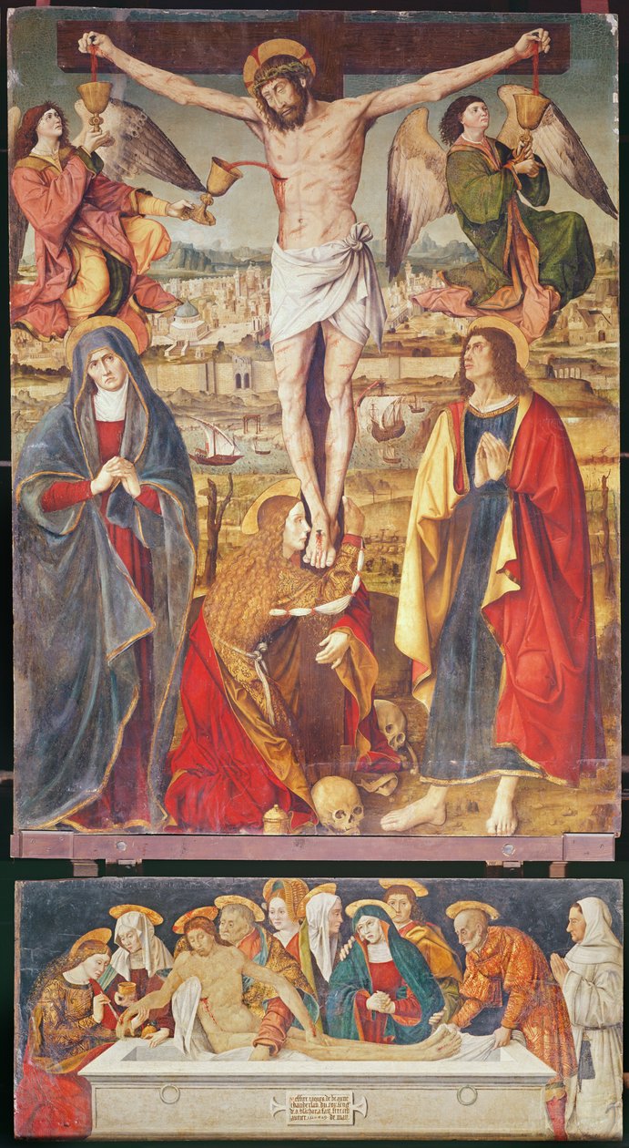 十字架和埋葬，激情的Retable的中央面板，1517-20（面板上的蛋彩画） 作者 安东尼奥·龙曾