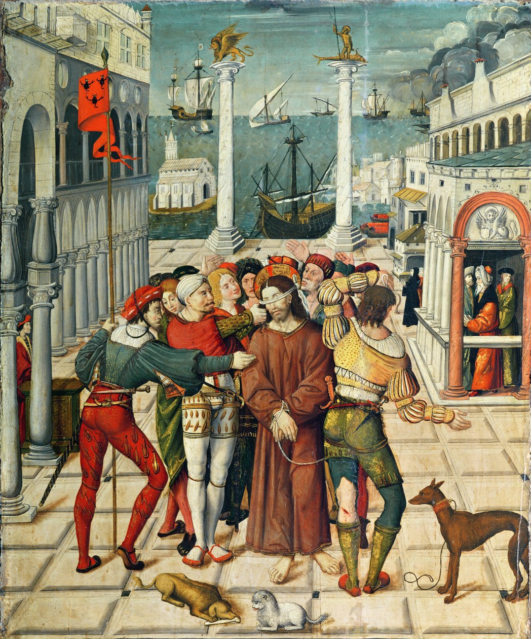 基督的嘲笑，来自激情的祭坛，1517-20（面板上的蛋彩画） 作者 安东尼奥·龙曾