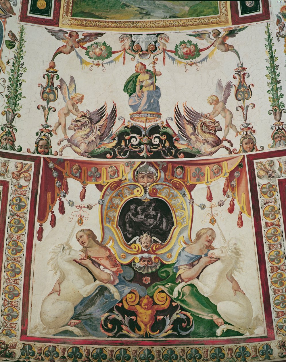 显示新来的人，独角兽和寓言的图壁画的斯卡拉Regia的装饰的细节 作者 安东尼奥·坦佩斯塔
