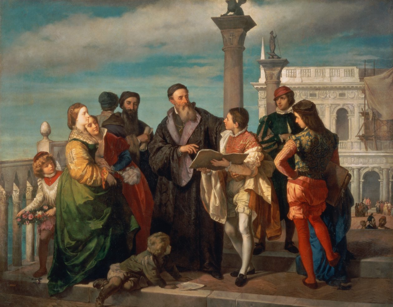 提香（1488-1576）和Veronese（1528-88）在Ponte della Paglia举行的会议 作者 安东尼奥·佐纳（Antonio Zona）