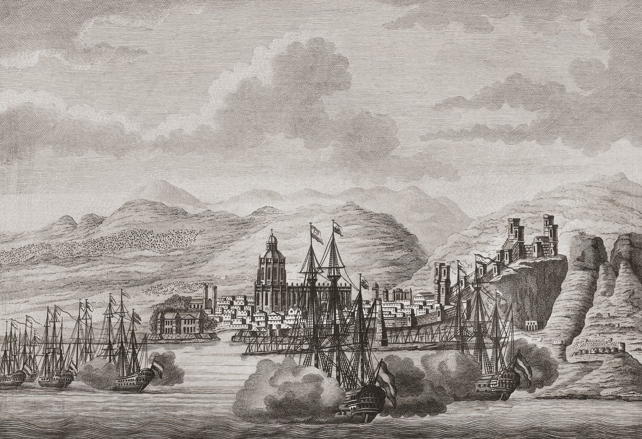 1784 年，西班牙马拉加附近的荷兰舰队鸣礼炮。打印 作者 安东尼奥（后）桑塔奇