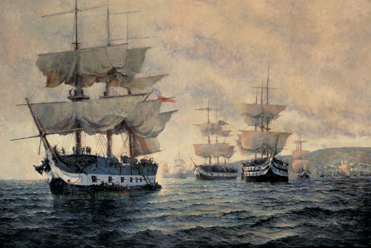 1820 年 8 月 20 日由何塞-德-圣马丁将军（1778-1850 年）上尉指挥的秘鲁解放远征军登船（布面油画） 作者 安东尼奥·阿贝尔