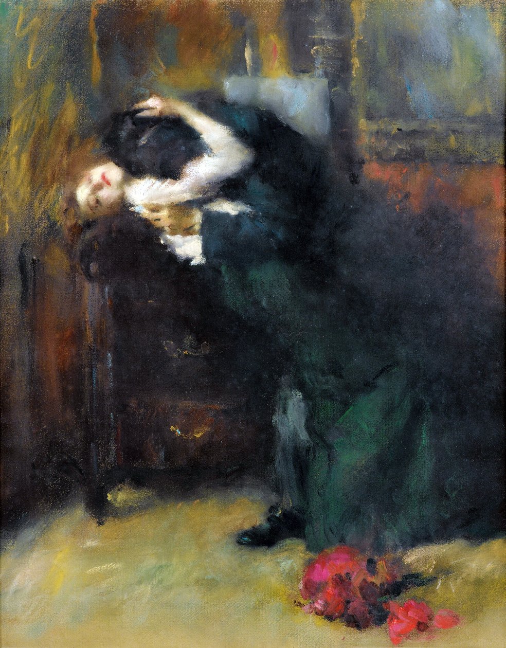 亲吻这对情侣 Anthony Ambrogio Jackson (1878-1929)， - 纸上粉彩，56x44 厘米 - 私人收藏 作者 安东尼奥·安布罗焦·阿尔西亚蒂