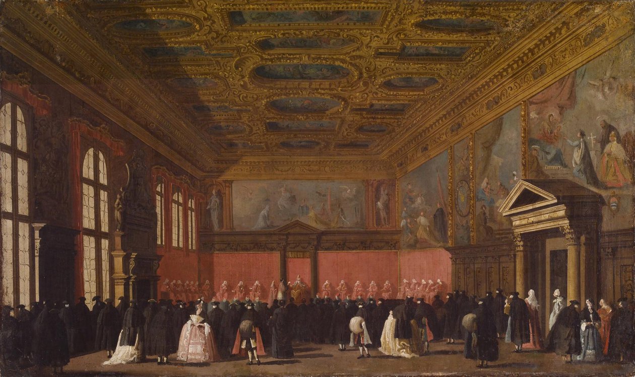 威尼斯总督宫的外国大使接待，1765-80 作者 乔瓦尼·安东尼奥运河（Canaletto）