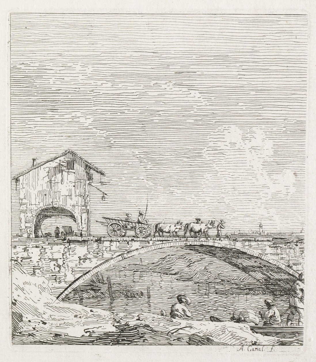 风景：一辆马车越过一座桥，1735-1746年。 作者 乔瓦尼·安东尼奥运河（Canaletto）