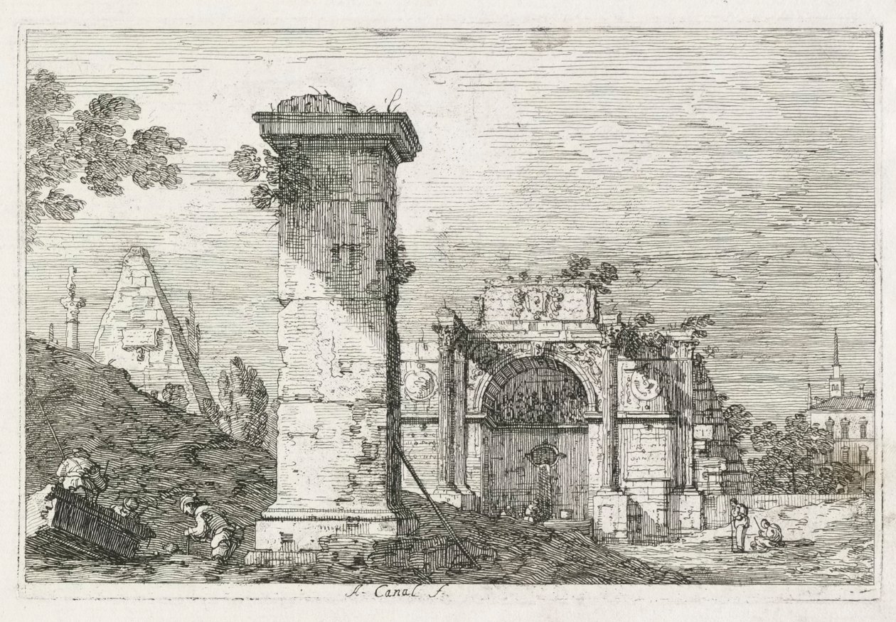 视图：孤立的柱子，1735-1746年。 作者 乔瓦尼·安东尼奥运河（Canaletto）
