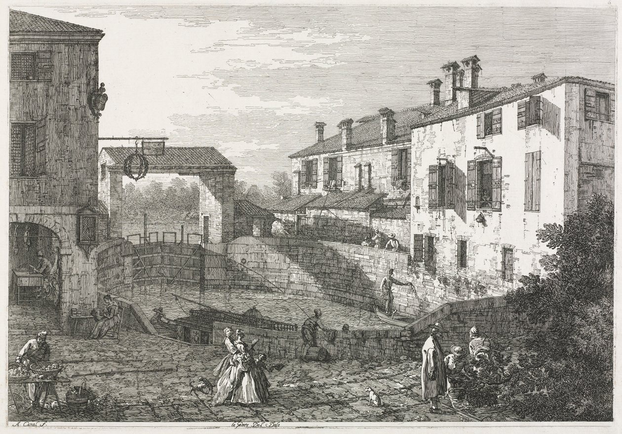 视野：多洛运河锁，1735-1746年。 作者 乔瓦尼·安东尼奥运河（Canaletto）