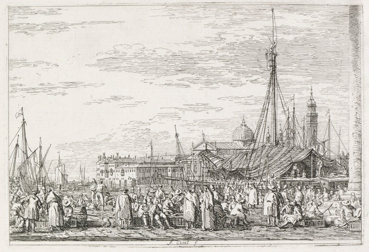 意见：Molo的市场，1735-1746年。 作者 乔瓦尼·安东尼奥运河（Canaletto）