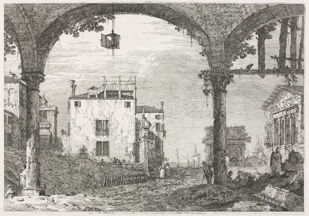 风景：带灯笼的门廊，1735-1746年。 作者 乔瓦尼·安东尼奥运河（Canaletto）